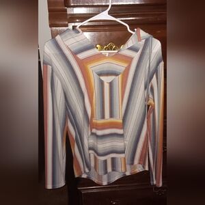 Wallflower Striped Hooded Top - Blue, Rust & Cream